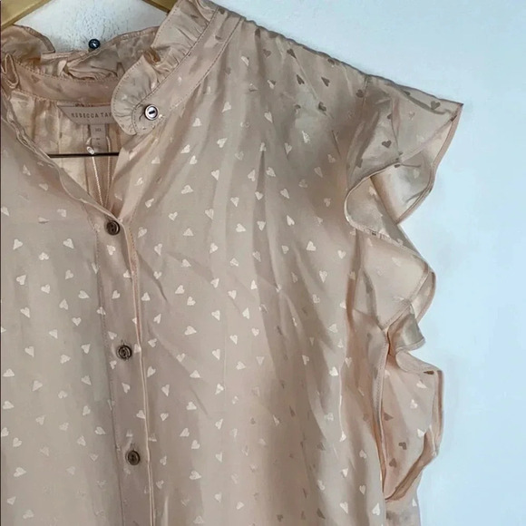 Rebecca Taylor Silk Jacquard Heart Ruffle Blouse - Picture 3 of 5